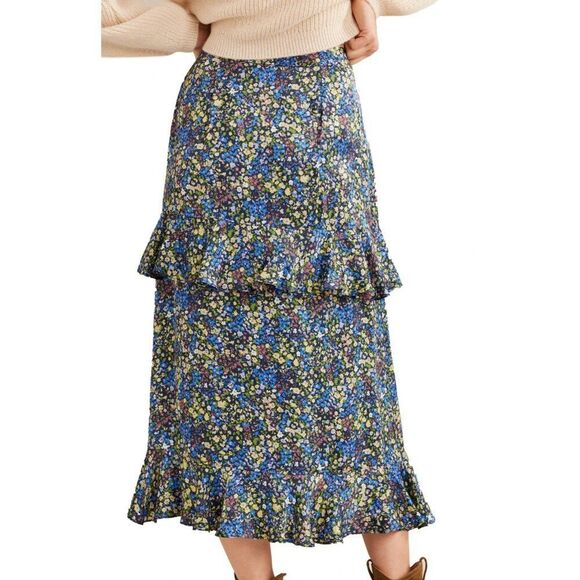 Boden Womens Ruffle Midi Skirt UK 10 US 6 Multicolor Floral Tiered R0284 NWT - Picture 3 of 14